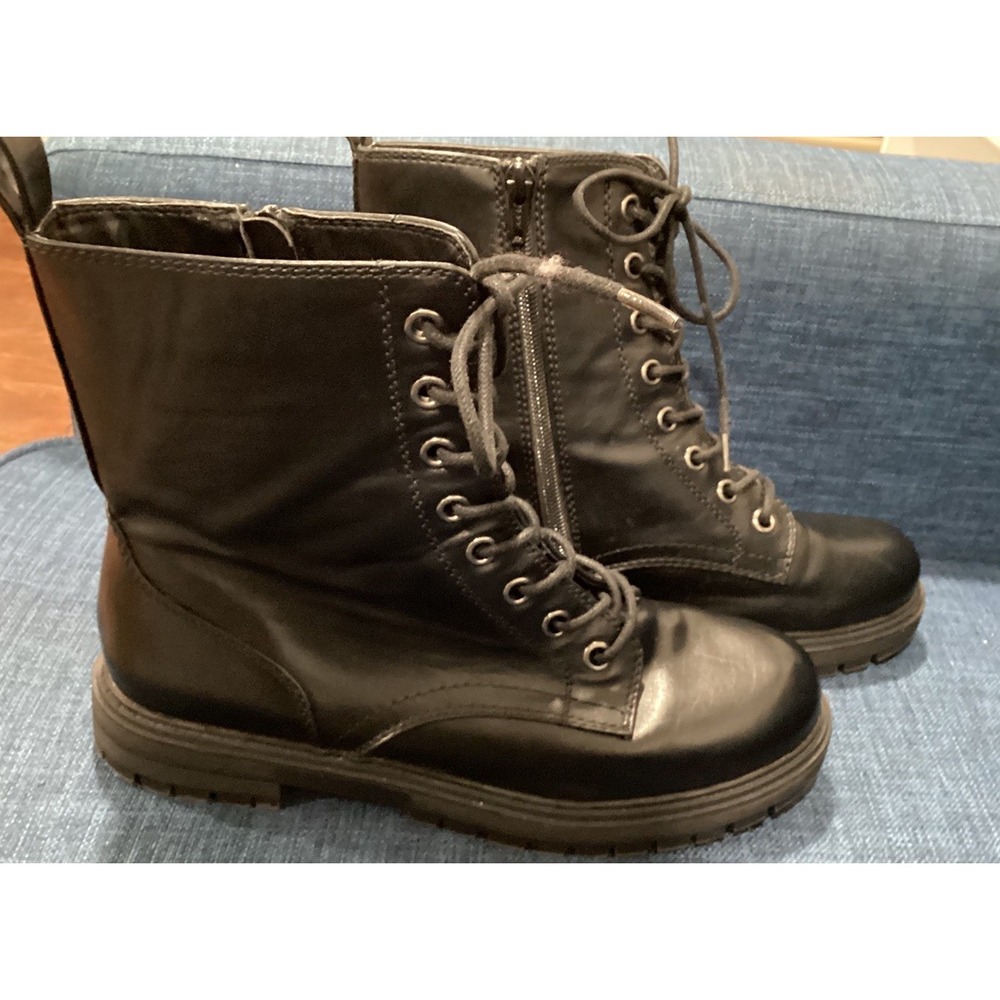 SO Womens Combat Biker Boots Shoes Lace Up Black Size 9.5M